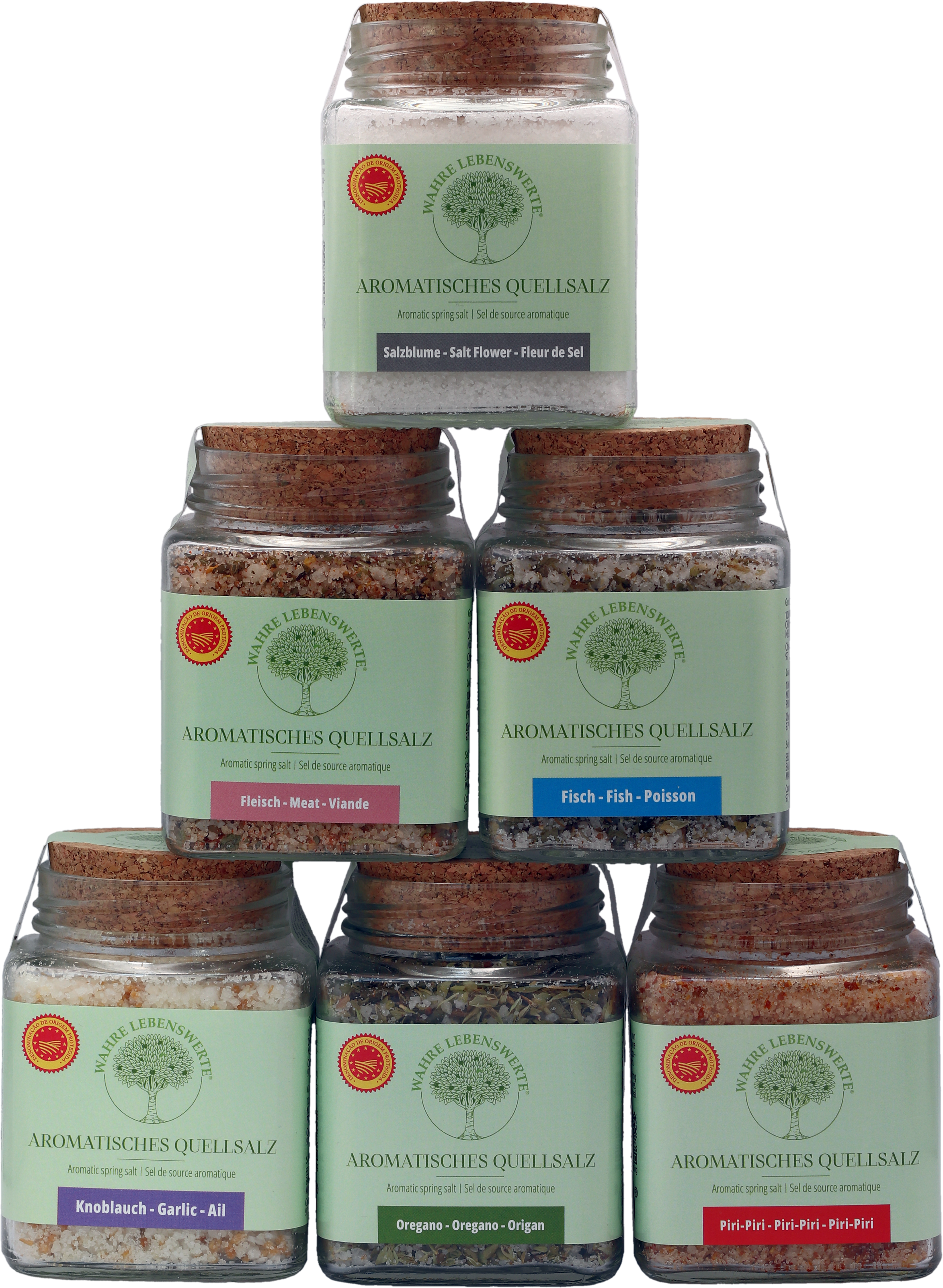 Aromatisches Quellsalz pur oder mit Gewürzen im 200g Glas